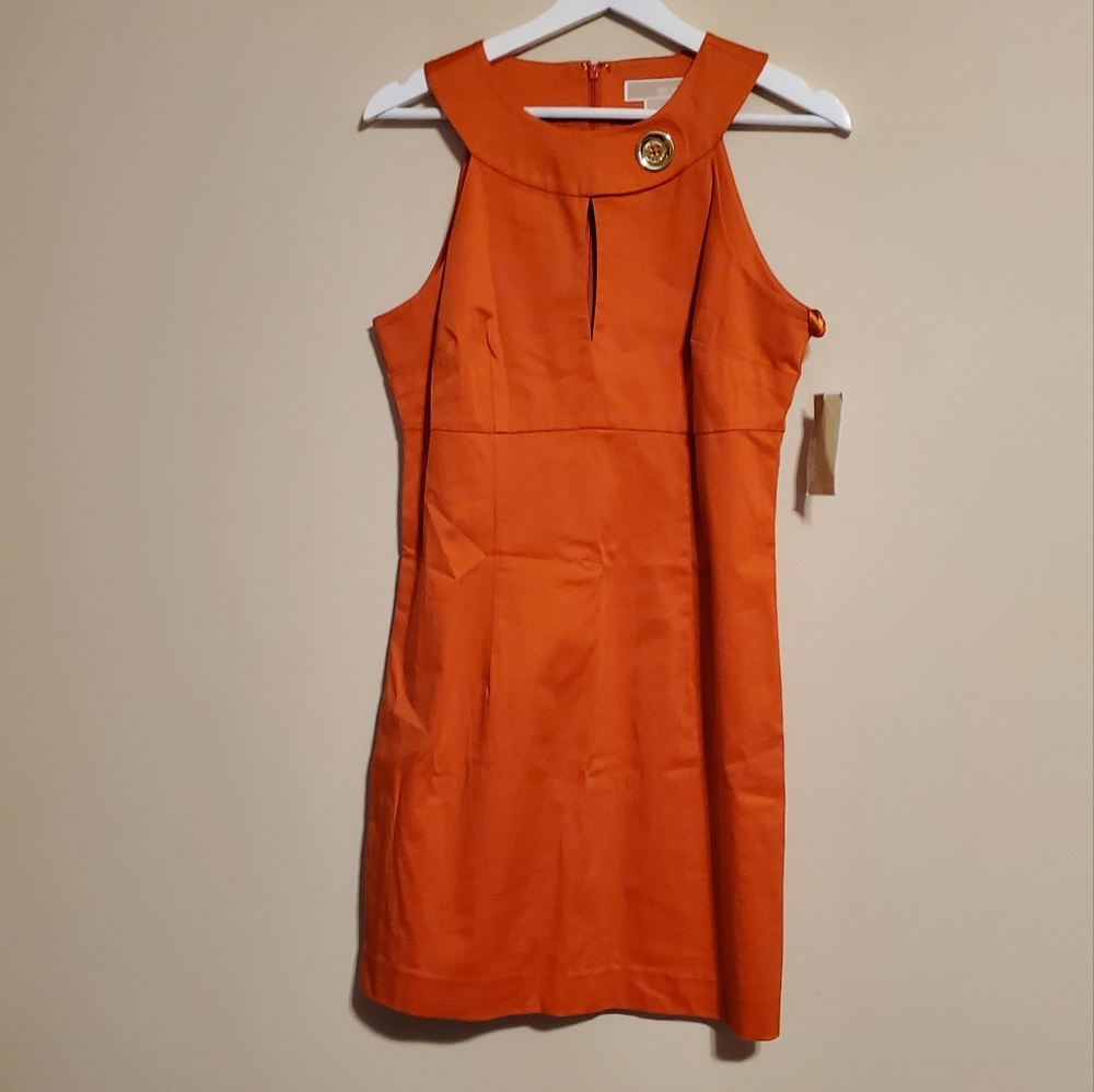 NEW Michael Kors Orange Sleeveless Tank Dress Gold Tone Button Detail NWT